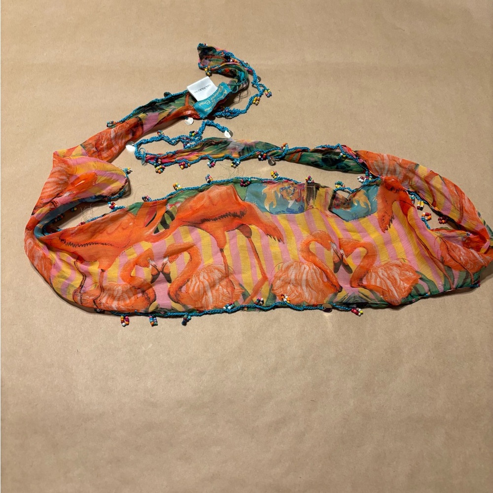 Amtica Santoria Colorful Flamingo Scarf with‎ Beaded Trim